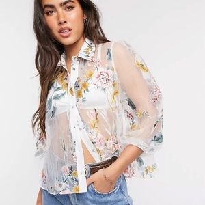 Sheer floral button up